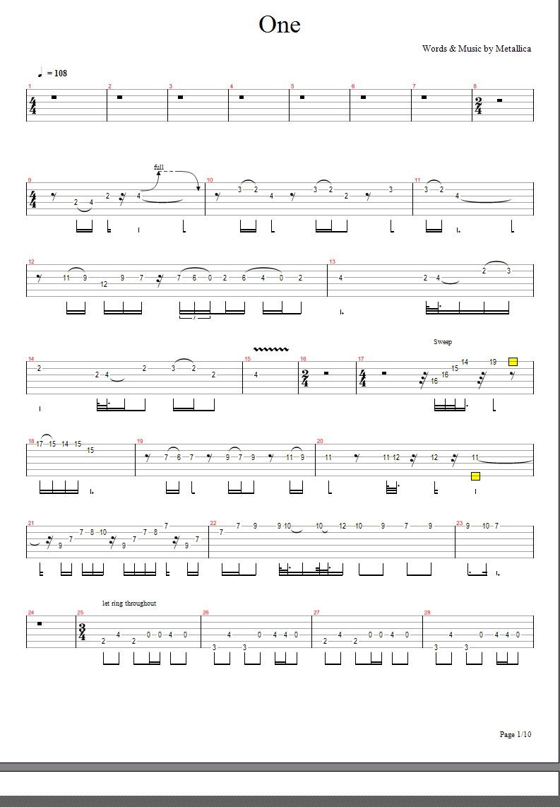 How To Play One By Metallica On Guitar Tabs.