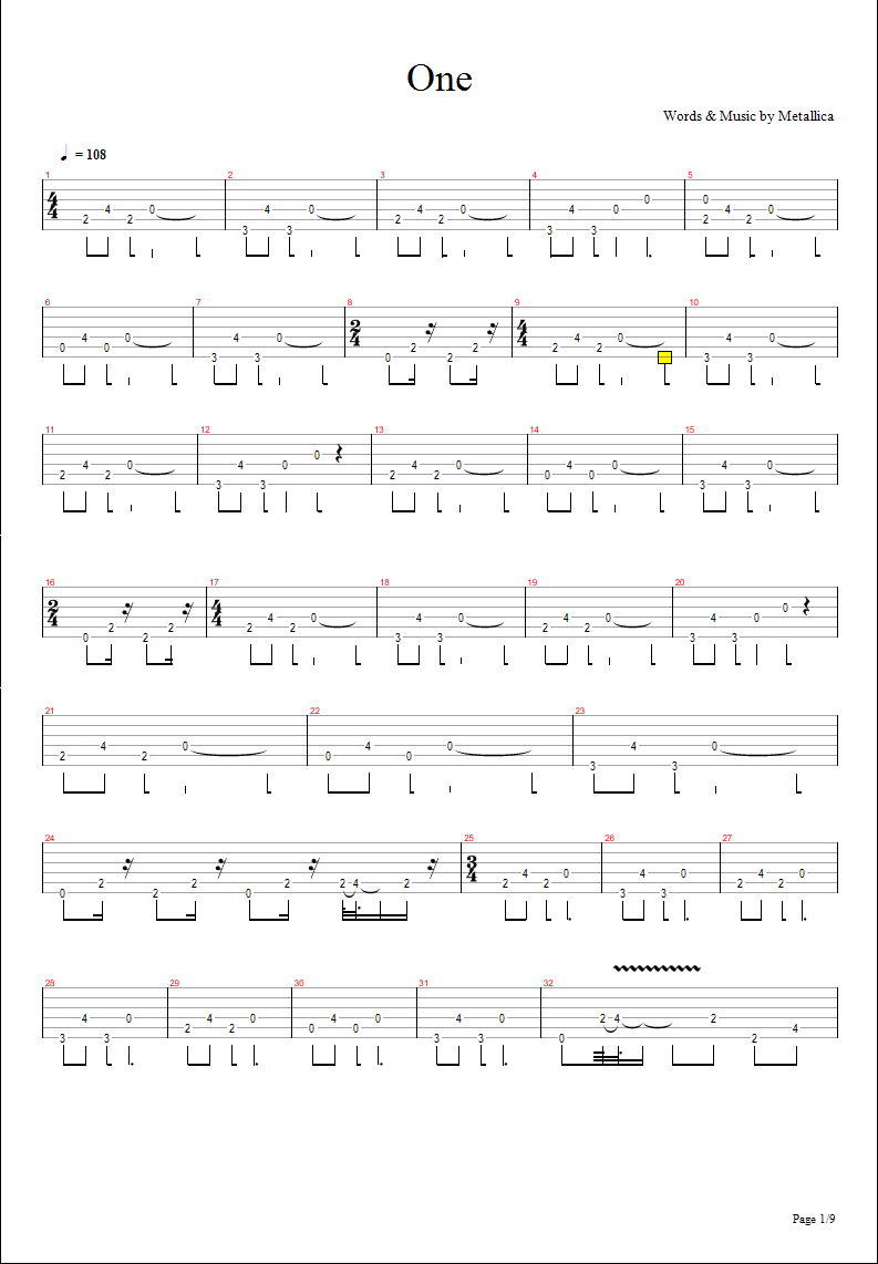 Metallica - One Guitar Pro Tabs